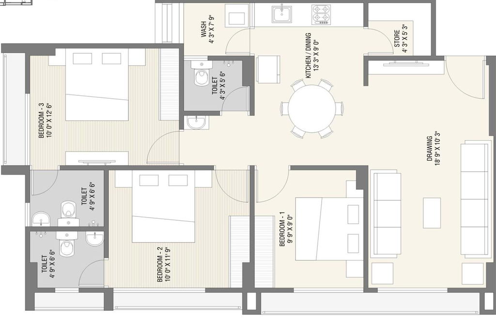 3 BHK Flat in Neel Shree Hari Dreamland in Zundal, Ahmedabad - Image 800080