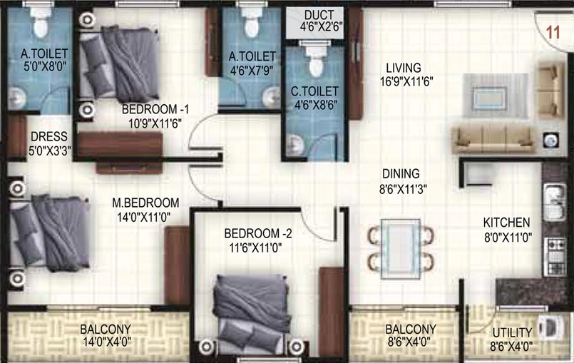 3 BHK Flat in United Sai Arcade in Whitefield, Bangalore - Image 783935