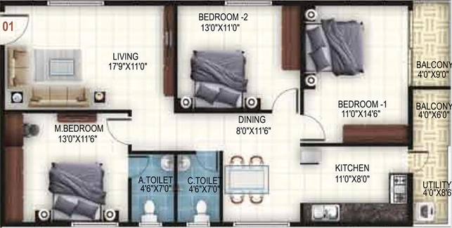 3 BHK Flat in United Sai Arcade in Whitefield, Bangalore - Image 783934