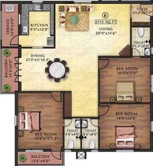 3 BHK Flat in KCee Wason in T Nagar, Chennai - Image 834131