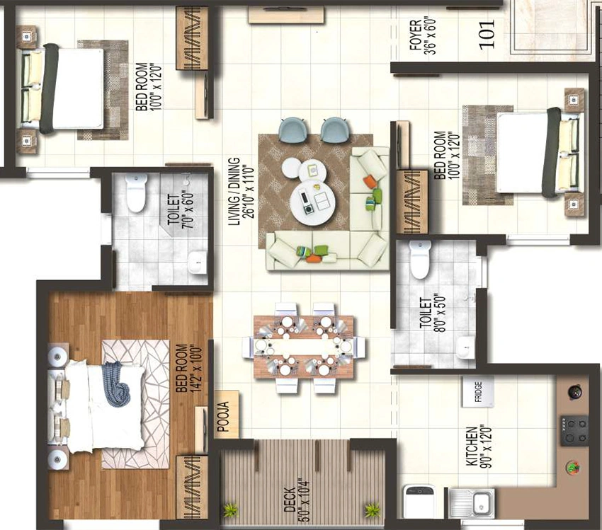 3 BHK Flat in Bluemoon Callisto in Thoraipakkam, Chennai - Image 883128