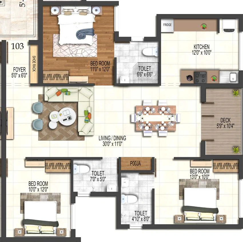 3 BHK Flat in Bluemoon Callisto in Thoraipakkam, Chennai - Image 883129