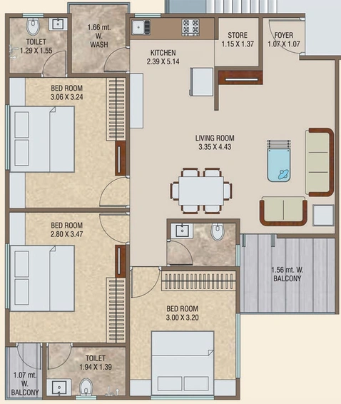 3 BHK Flat in Wallman Sukhdham Signature in Kendranagar, Vadodara - Image 801732