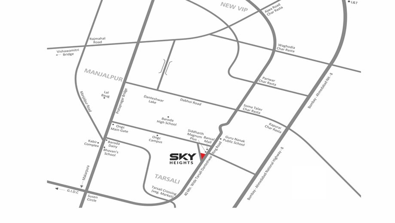 Location of Sky Heights in Tarsali, Vadodara - Image 128951