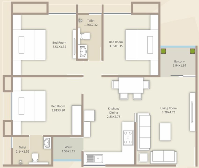 3 BHK Flat in Aatman Pearl Heights in Ankhol, Vadodara - Image 801874
