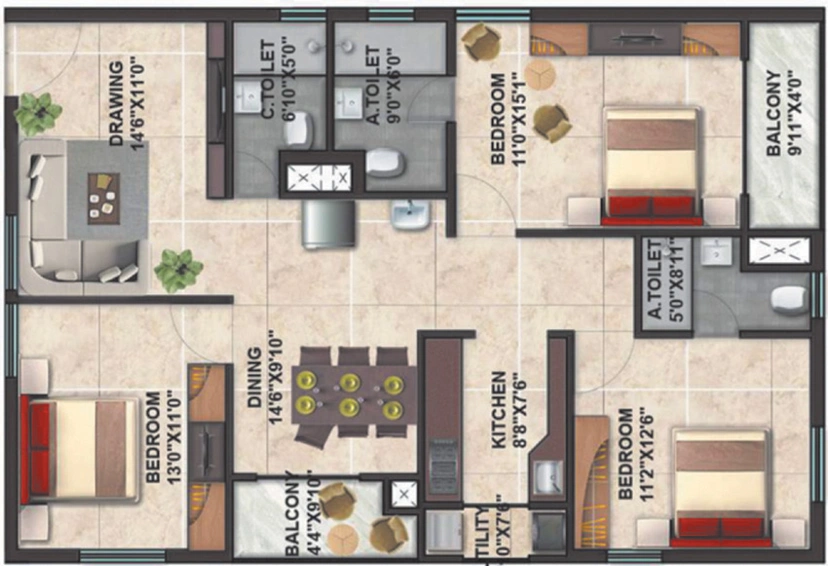 3 BHK Flat in Dion Twin Towers in Cuttack, Bhubaneswar - Image 848918