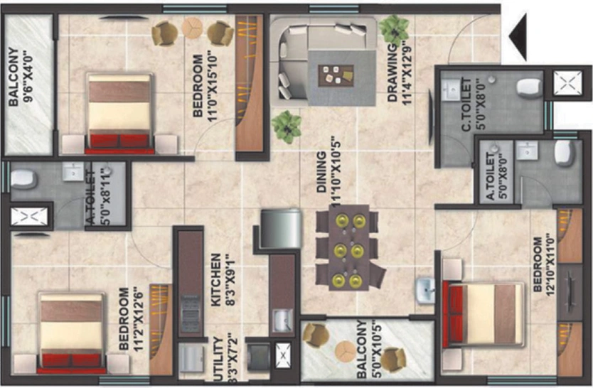 3 BHK Flat in Dion Twin Towers in Cuttack, Bhubaneswar - Image 848919