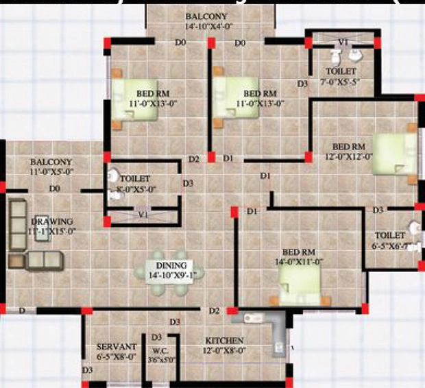 4 BHK Flat in Shree Rashmi Elegance in Shankarpur, Bhubaneswar - Image 848943