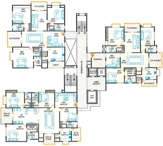 Floor Plan of Meenakshis Trident Towers in Hitech City, Hyderabad - Image 124435