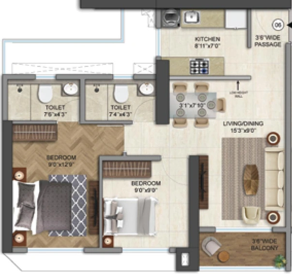 2 BHK Flat in Runwal Lands End Breeze in Thane West, Thane - Image 840162