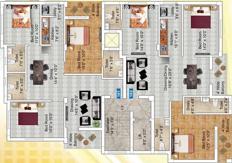 Floor Plan of Skytech Naibedya Homes in Saheed Nagar, Bhubaneswar - Image 259564
