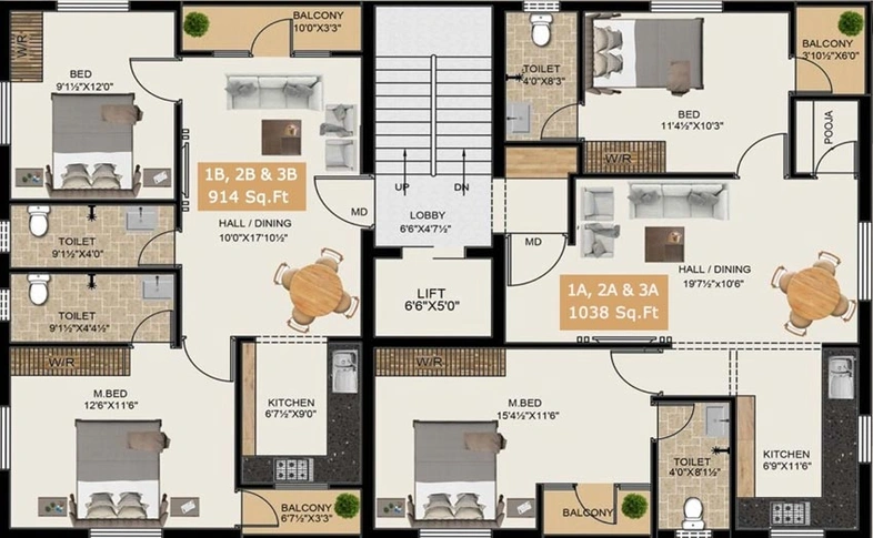 Floor Plan of Kyra Nithyasree Apartments in Ramapuram, Chennai - Image 128145