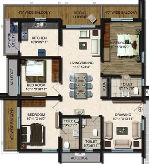 3 BHK Flat in Vajras Jasmine County in Gachibowli, Hyderabad - Image 786709