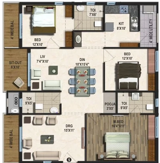 3 BHK Flat in Vajras Jasmine County in Gachibowli, Hyderabad - Image 786708