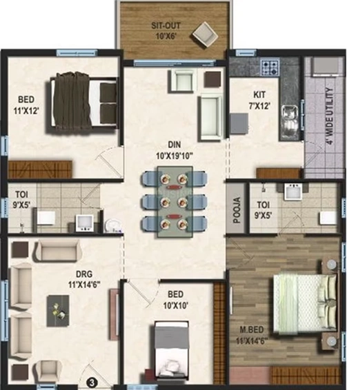3 BHK Flat in Vajras Jasmine County in Gachibowli, Hyderabad - Image 786706