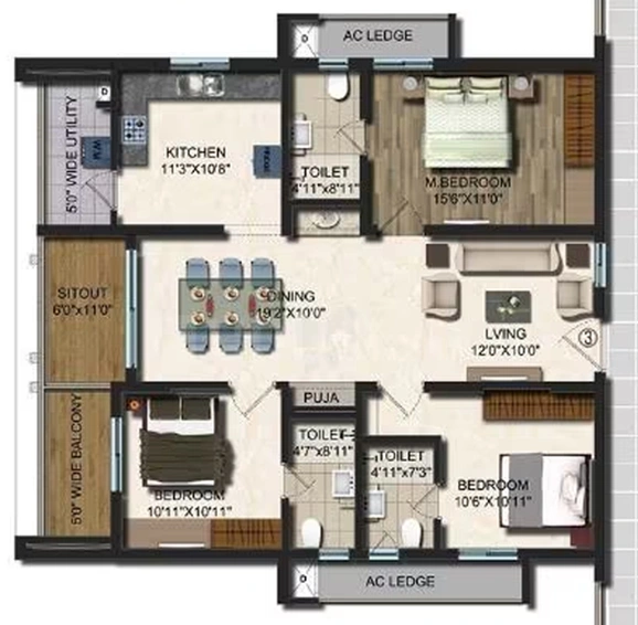 3 BHK Flat in Vajras Jasmine County in Gachibowli, Hyderabad - Image 786707