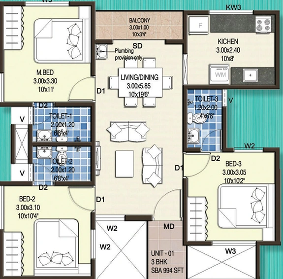 3 BHK Flat in Confident Oberon in Aluva, Kochi - Image 852890