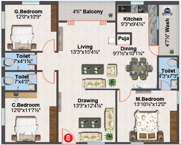 3 BHK Flat in Bhuvanas Urban Greens in Kompally, Hyderabad - Image 793942