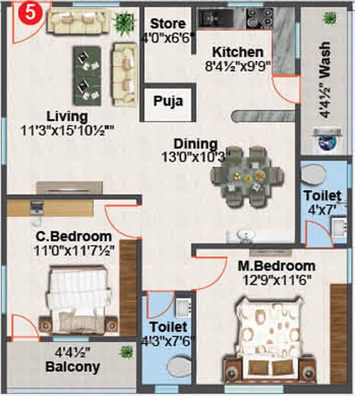 2 BHK Flat in Bhuvanas Urban Greens in Kompally, Hyderabad - Image 793940