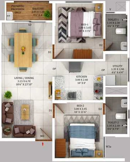 2 BHK Flat in Confident Sunflower in Vennala, Kochi - Image 852894