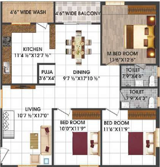 3 BHK Flat in Lotus Srinivasam in Kompally, Hyderabad - Image 787698