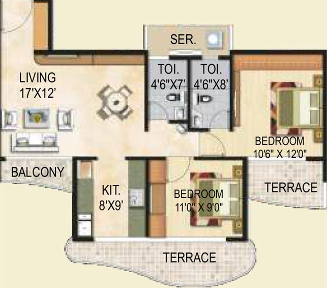 2 BHK Flat in Paradise Sai Crystals in Kharghar, Navi Mumbai - Image 840869