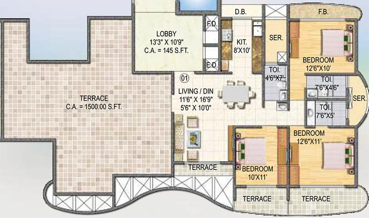 3 BHK Flat in Paradise Sai Miracle in Kharghar, Navi Mumbai - Image 846560