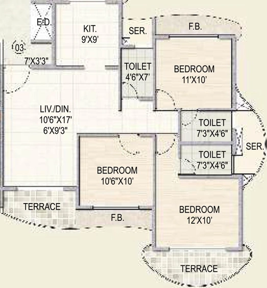 3 BHK Flat in Paradise Sai Spring in Kharghar, Navi Mumbai - Image 846565