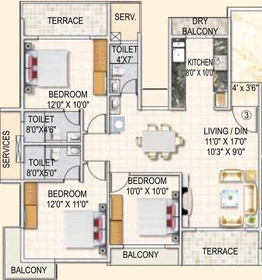 3 BHK Flat in Paradise Sai Solitaire in Kharghar, Navi Mumbai - Image 840882