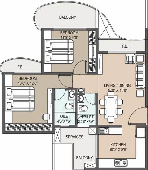 2 BHK Flat in Paradise Sai Sahil in Ulwe, Navi Mumbai - Image 840889