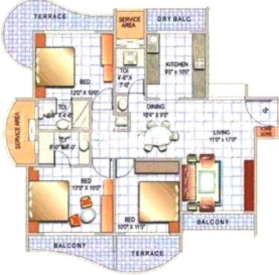 3 BHK Flat in Paradise Sai Pearls in Kharghar, Navi Mumbai - Image 840878