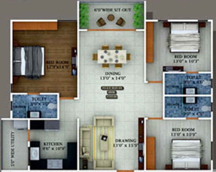 3 BHK Flat in Realtech Emerald Garden in New Town, Kolkata - Image 838371