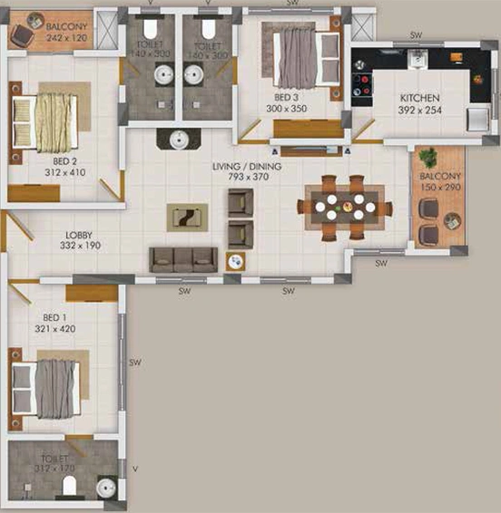 3 BHK Flat in Kalyan Credenz in Ernakulam, Kochi - Image 857220