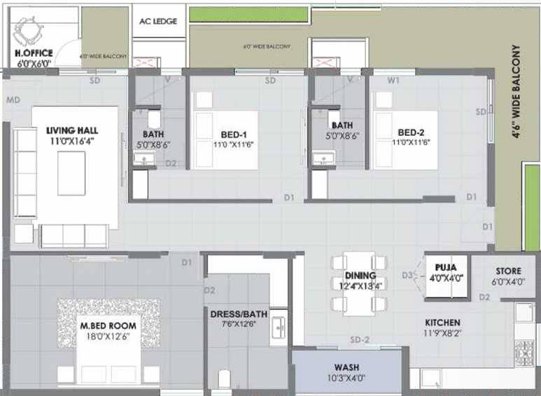 3 BHK Flat in Giridharis Vue in Kismatpur, Hyderabad - Image 794175