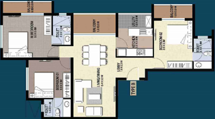 3 BHK Flat in Nucleus Riva Apartment in Edappally, Kochi - Image 849261