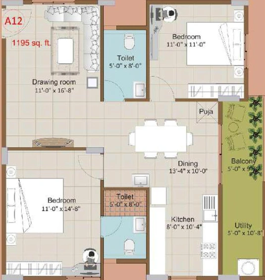 2 BHK Flat in Disha Courtyard in Whitefield, Bangalore - Image 790350