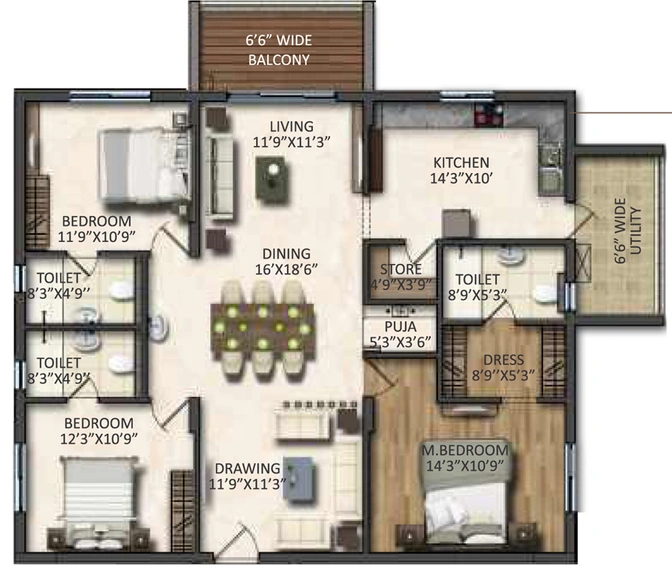 3 BHK Flat in Vasavi Signature in Kukatpally, Hyderabad - Image 796904
