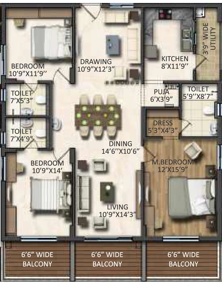3 BHK Flat in Vasavi Signature in Kukatpally, Hyderabad - Image 796905
