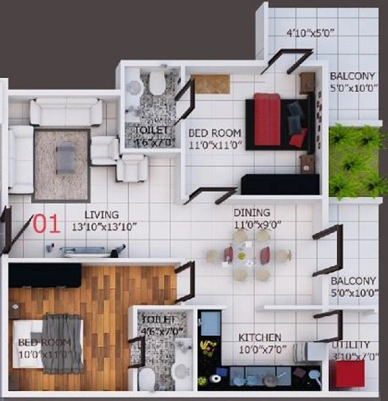 2 BHK Flat in Landmark Primo in Jakkur, Bangalore - Image 791640