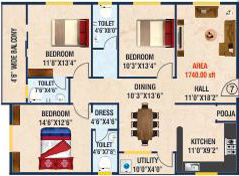 3 BHK Flat in Infocity Pearl And Jewel in Gachibowli, Hyderabad - Image 797015