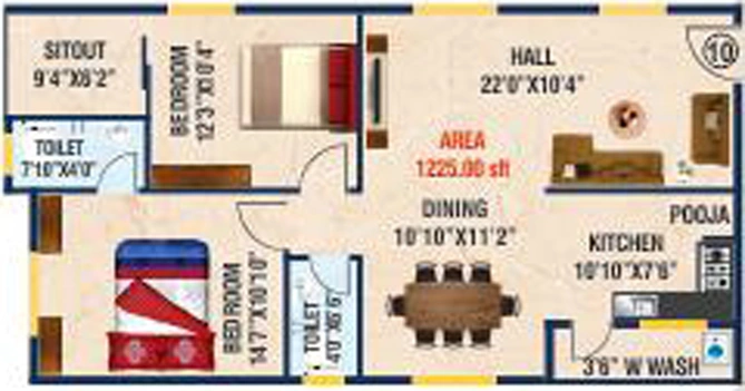 2 BHK Flat in Infocity Pearl And Jewel in Gachibowli, Hyderabad - Image 797013
