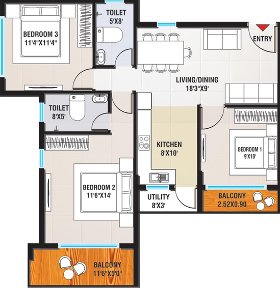 3 BHK Flat in Bhojpal Shree Krishna Heights in Katara Hills, Bhopal - Image 843606