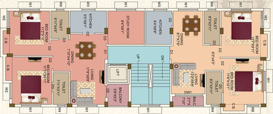 Floor Plan of Eden Tolly Oxford Park in Nayabad, Kolkata - Image 252011