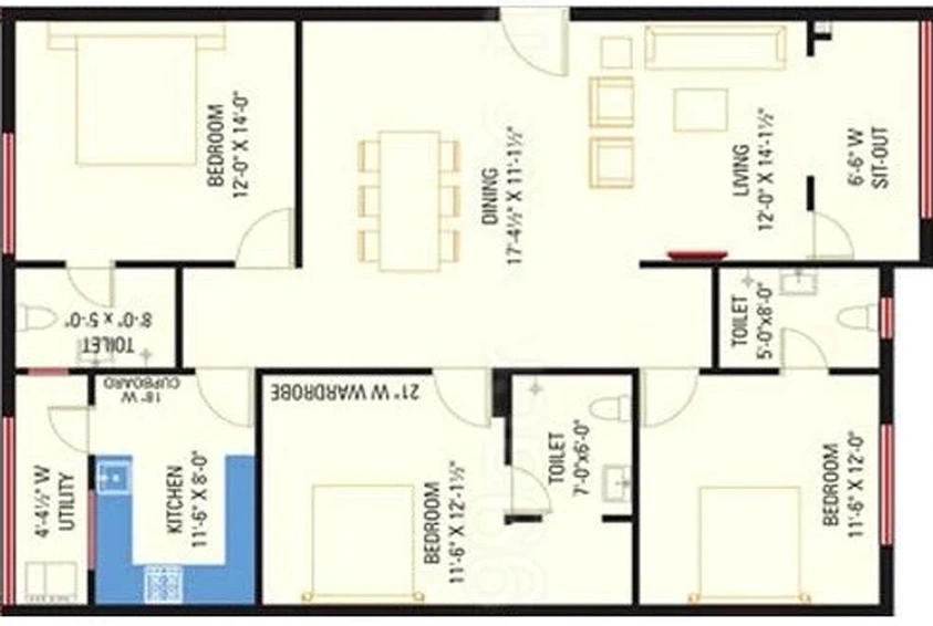 3 BHK Flat in MVV Srinivasa Nilayam in Madhurawada, Visakhapatnam - Image 846710