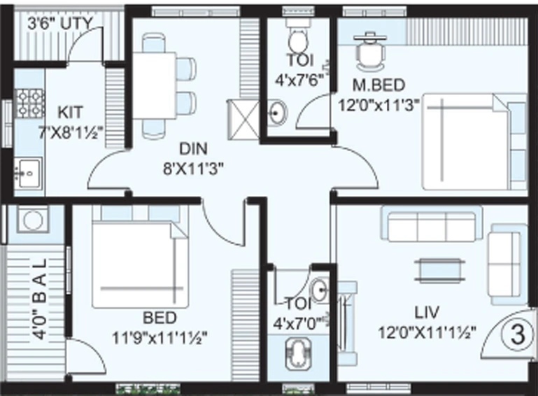 2 BHK Flat in MK Orchidz in Pothinamallayya Palem, Visakhapatnam - Image 846646