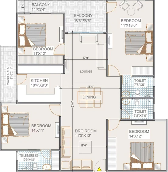 4 BHK Flat in Madhuban Diamond Heights in Hoshangabad Road, Bhopal - Image 843814