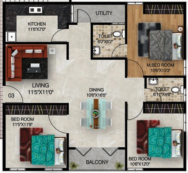 3 BHK Flat in Vaibhava Hill View in Gajuwaka, Visakhapatnam - Image 847387