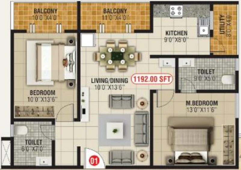 2 BHK Flat in Bhoo Unnathi Vaibhavi in Horamavu, Bangalore - Image 794289