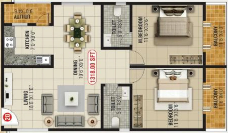 2 BHK Flat in Bhoo Unnathi Vaibhavi in Horamavu, Bangalore - Image 794291