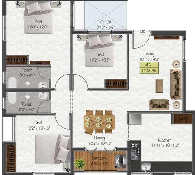 3 BHK Flat in Dolly Windsor Castle in Vengaivasal, Chennai - Image 794632